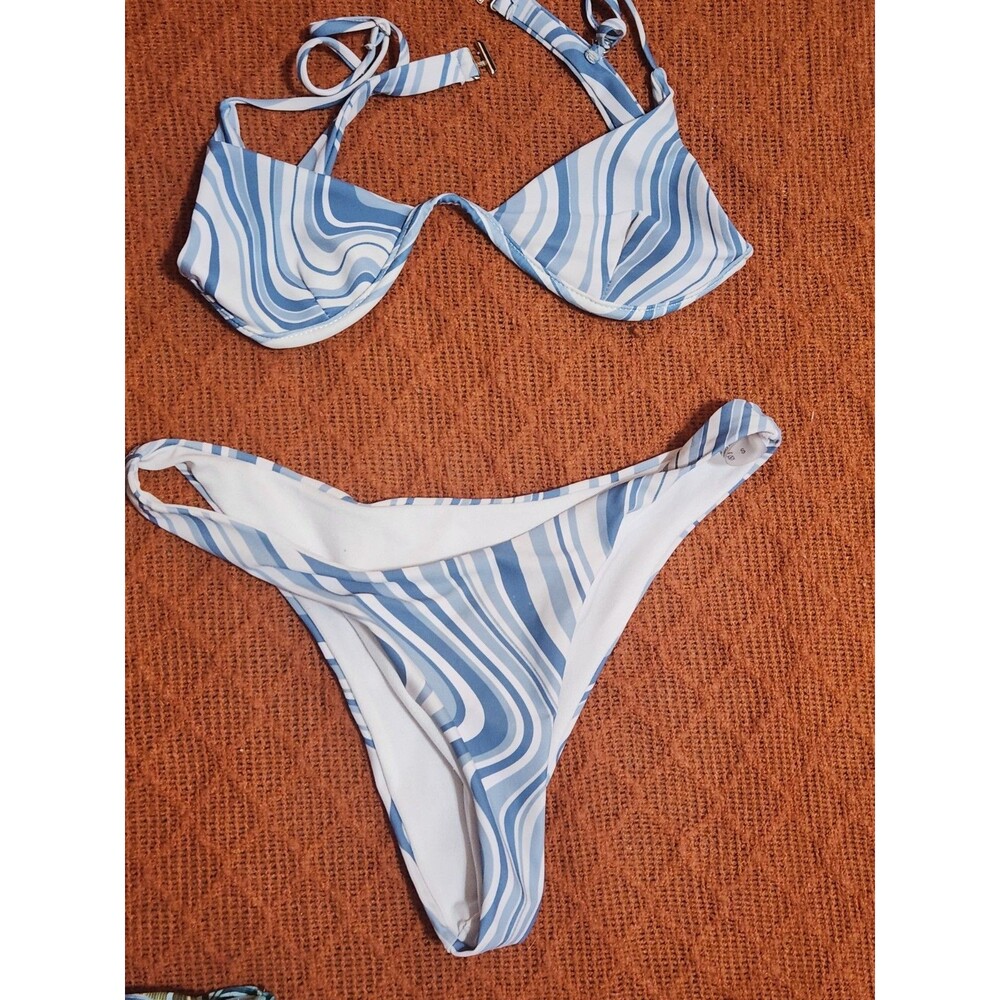 Shein XS Blue Swirl Cheeky Bikini 2 Piece